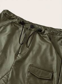 SHEIN EZwear Flap Pocket Drawstring Waist Skirt