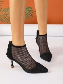 Fall/Winter Fashionable Women's Mesh Breathable Sandal Boots,Boots For Women,Kitten Heels,Party Outfits - Black - View 4