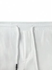 Manfinity Homme 男士抽绳腰斜口袋裤，秋季 - 白色 - 查看 4