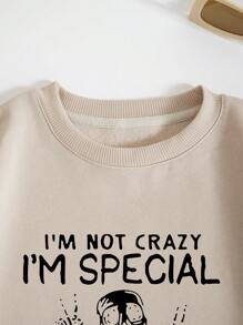 SHEIN EZwear Slogan & Skeleton Print Thermal Lined Sweatshirt - Apricot - View 3