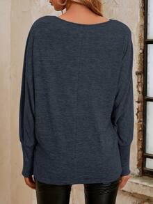 SHEIN Clasi Chất rắn tay cánh Áo thun - Màu xanh hải quân - Xem 2