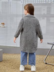 Young Girl Flap Pocket Drop Shoulder Overcoat - Grey - View 2
