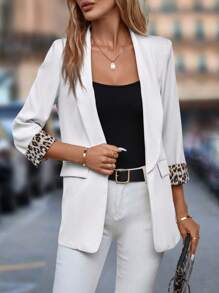 SHEIN Clasi In hoa Báo Khăn quàng Mở Mặt trước Áo vest - trắng - Xem 3