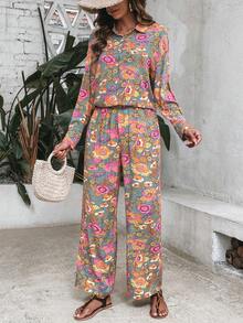 SHEIN VCAY 印花襯衫&闊腿褲 - 彩色 - 查看 5