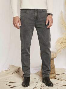 GENTILAND 男士斜口袋直筒牛仔褲 - 淺色水洗藍 - 查看 1