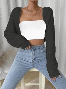 SHEIN Frenchy 純色針織背心開衫 - 黑色 - 查看 5