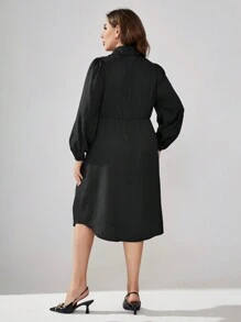 SHEIN Clasi 大尺碼女士腰帶襯衫連衣裙 - 黑色 - 查看 3
