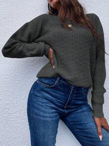 SHEIN LUNE Chất rắn Thả vai Áo len - Màu xám đen - Xem 3