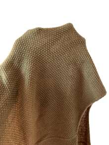 SHEIN Frenchy Thả vai Tách cao thấp Hem Áo len - Màu Khaki - Xem 7