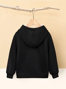 男童頭骨圖案長袖帽t衫,秋冬季節 - 黑色 - 查看 2