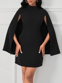 SHEIN LUNE 斗篷袖小高領洋裝 - 黑色 - 查看 5