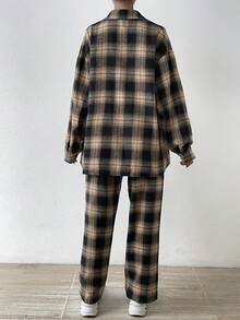 SHEIN Essnce 格紋襯衫和褲子套裝 - 彩色 - 查看 2