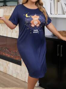 Camisón de pijama con estampado de oso de dibujos animados en talla grande