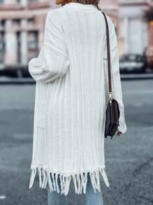 SHEIN LUNE 流苏饰边落肩开衫 - 白色 - 查看 2