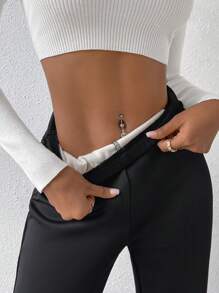 SHEIN LUNE High Waist Flare Leg Thermal Pants - Black - View 7