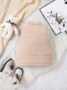 SHEIN 女小童熊貼布拉鏈開襟夾克背心 - 杏色 - 查看 2