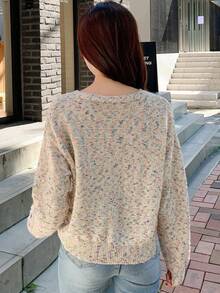 DAZY Thuốc nhuộm Không gian Thả vai Áo len Mở - Màu be - Xem 4