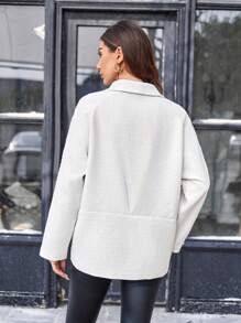 SHEIN BIZwear 青果領雙排釦花呢外套 - 白色 - 查看 2