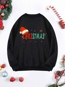SHEIN LUNE Plus Christmas Print Sweatshirt - Black - View 1