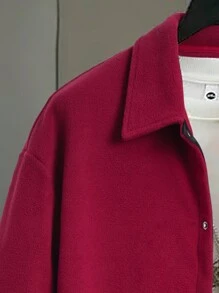 Manfinity Homme Loose Fit Men's Drop Shoulder Shacket - Burgundy - View 4