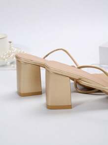 女士高跟鞋夏季新款時尚透明中跟鞋,厚跟帶綁帶,法式風格,適合戶外穿著