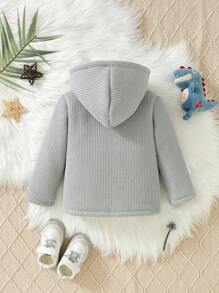 Baby Boy Button Front Thermal Lined Hooded Coat - Light Grey - View 2