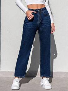 EURMUSE Slant Pocket Straight Leg Jeans - Blue - View 1