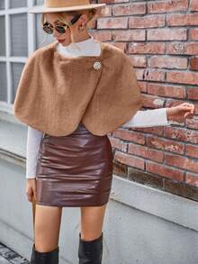 SHEIN Privé Của phụ nữ Single-breasted Khăn choàng áo - Màu Khaki - Xem 4