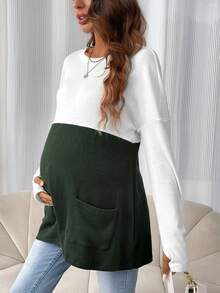 休閒口袋撞色孕婦T卹 - 彩色 - 查看 3