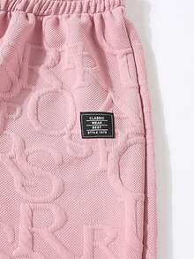 SHEIN 2pcs Girls Casual Slogan Patch Pattern Crew Neck Sweatshirt And Sweatpants, Autumn/Winter Family Matching Outfits Mommy And Me (3 Sets Are Sold Separately)