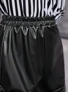 BizChic Eo đàn hồi Cuộn Hem chất liệu da PU Quần short - màu đen - Xem 8