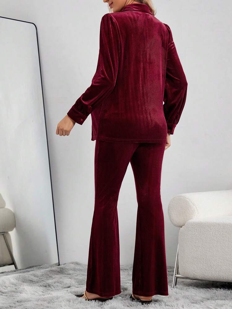 Maternity 2pcs/set Solid Color Shirt And Slim Fit Pants