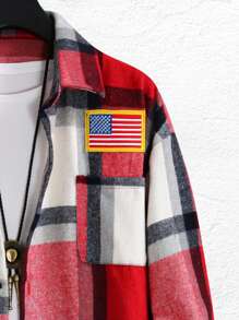 Manfinity Homme Loose Fit Men's Plaid Printed Shacket With Patch Details - Multicolor - View 3