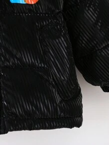 Baby Boy Letter Graphic Hooded Padded Coat Without Sweater - Black - View 8