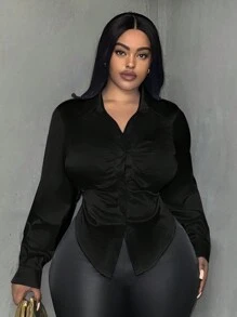 Slaydiva Women's Plus Size Pleated Shirt - Black - View 3