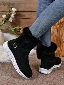 New Anti-Slip Breathable Warm Lightweight All-Match 2023 Style Fashionable Black Furry Snow Boots For Women