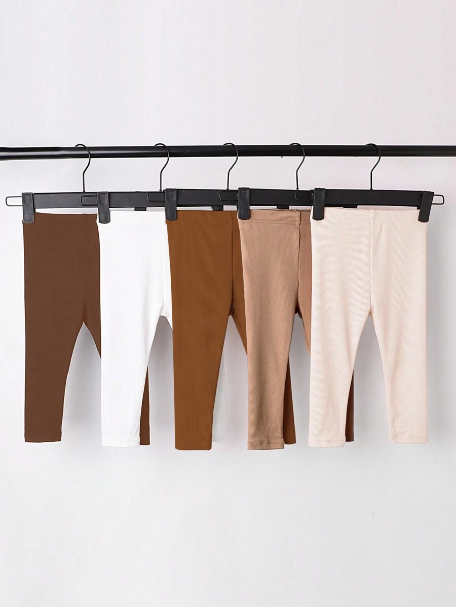 SHEIN Playful Pals Baby Girl 5pcs Solid Thermal Lined Leggings Chic Outfits For Autumn/Winter - Multicolor - View 1