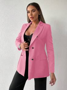 SHEIN Cottnline Women'S Lapel Double-Breasted Blazer Jacket - Pink - View 3