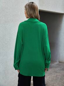 SHEIN Essnce Bolso Com Aba Camiseta Ombro Caído - Verde - Ver 4