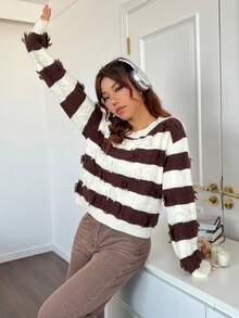 SHEIN EZwear Two Tone Drop Shoulder Raw Trim Cardigan - Multicolor - View 1