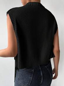 EURMUSE Mock Neck Cable Knit Sweater Vest - Black - View 2