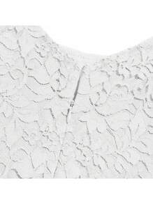 Tween Girl Contrast Lace Ruffle Trim Chiffon Dress - White - View 3