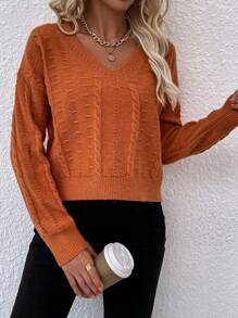 SHEIN Frenchy 休閒女士垂墜肩毛衣 - 橘色 - 查看 1