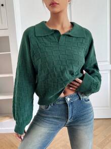 SHEIN EZwear Solid Lantern Sleeve Sweater
