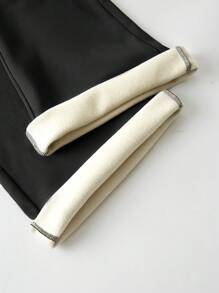 SHEIN LUNE High Waist Flare Leg Thermal Pants - Black - View 8