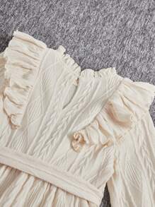 Váy Jacquard dệt kim cổ đứng có viền xếp nếp cho nữ, thanh lịch - Màu be - Xem 5