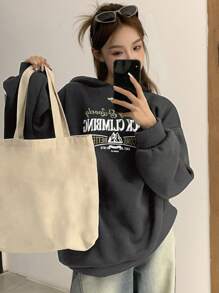 DAZY Letter Graphic Drop Shoulder Oversized Hoodie Sweatshirt - Dark Grey - View 1