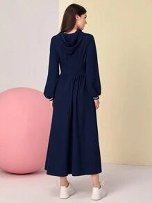 Mulvari Thêu Chữ Sọc trang trí Đàm áo cánh có mũ - Màu xanh hải quân - Xem 2
