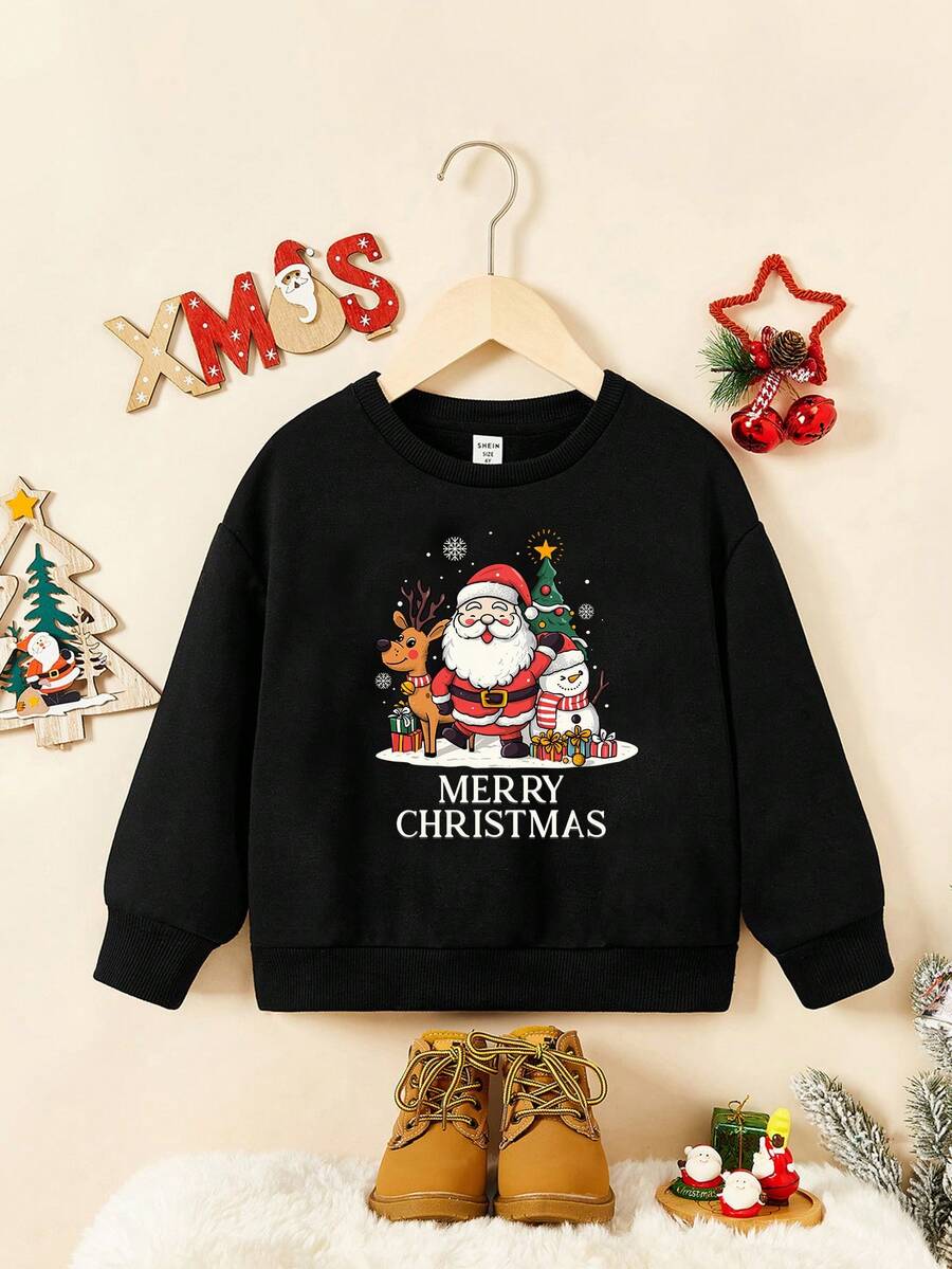 Chàng trai trẻ In Giáng sinh Thả vai Áo nỉ - màu đen - Xem 1