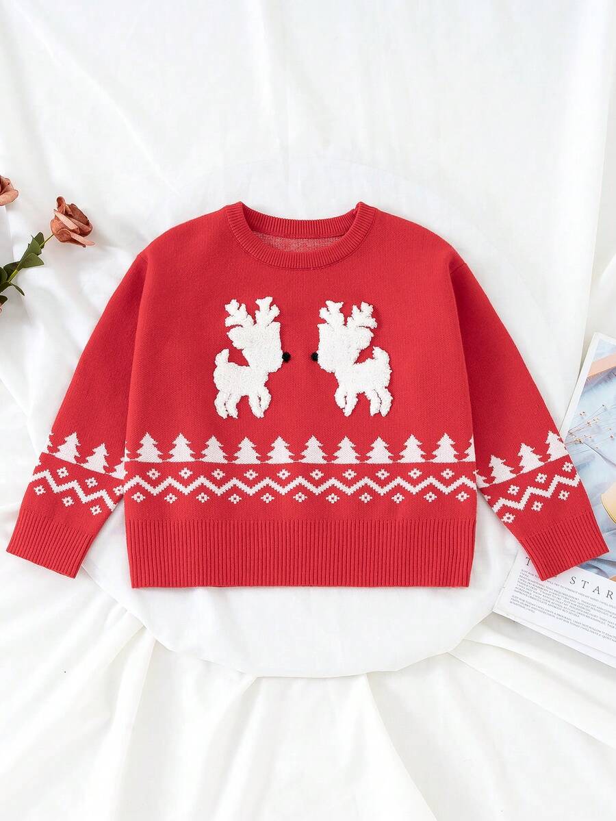 SHEIN Cô Gái Trẻ Mẫu giáng sinh Áo len - Đỏ - Xem 1